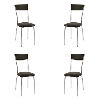 Set 4 scaune bucatarie VIOLA PLUS CHROME, piele ecologica, Negru