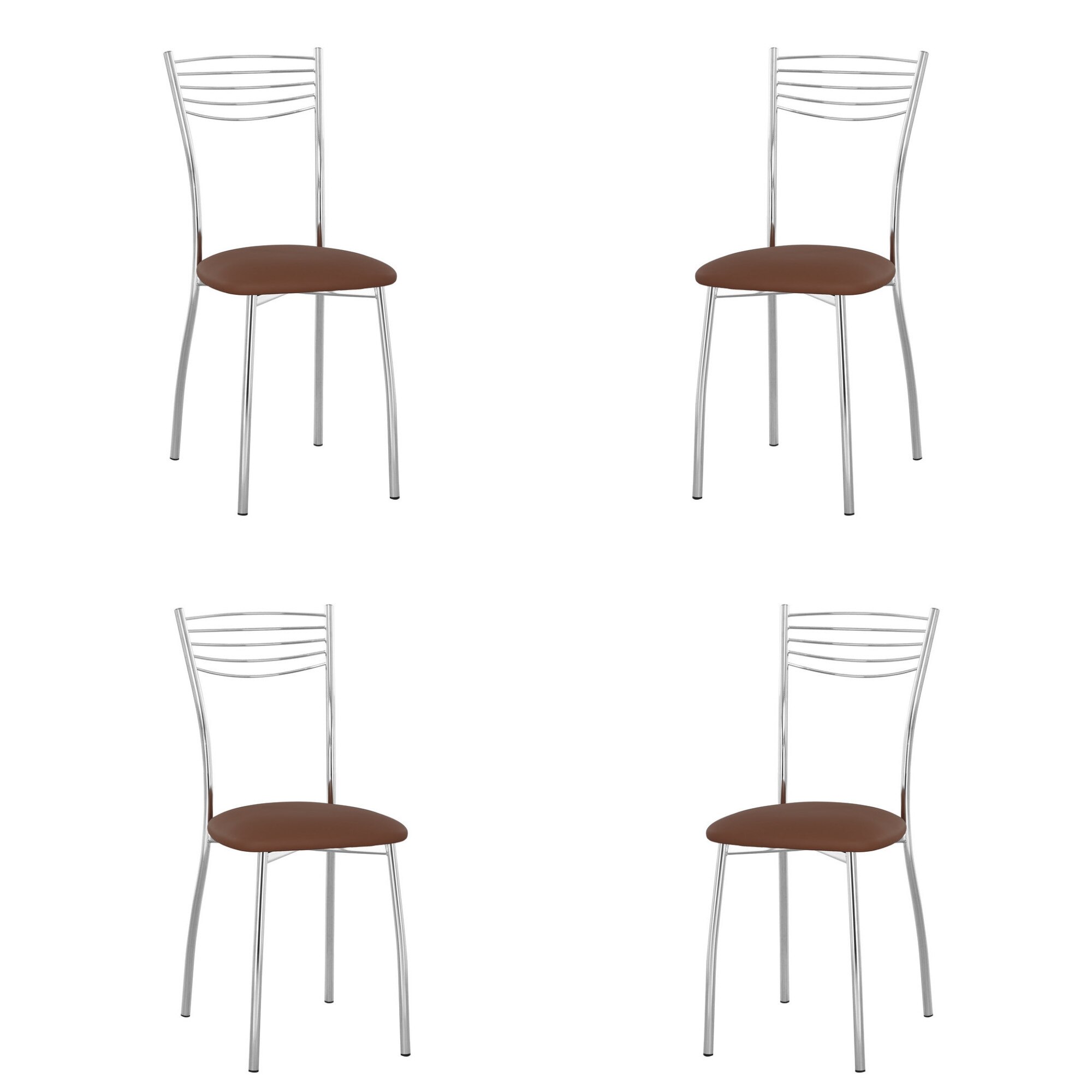 Set 4 scaune bucatarie VIOLA CHROME, piele ecologica, Maro