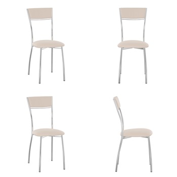 Set 4 scaune bucatarie VIOLA PLUS CHROME, piele ecologica, Crem