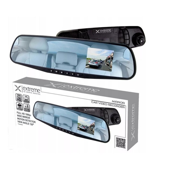 Видеорекордер за автомобил Extreme MIRROR, Черен