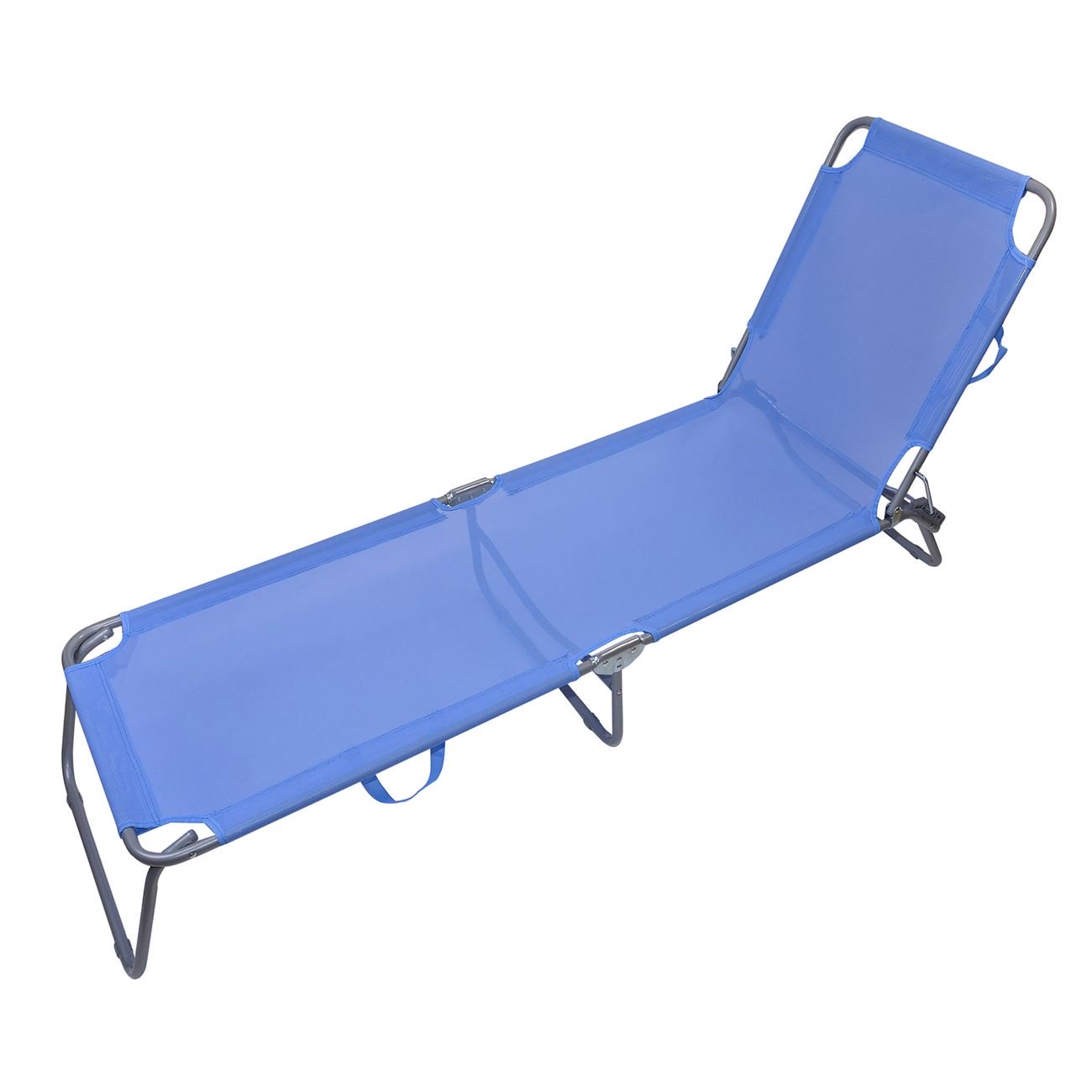 Sezlong, pliabil, albastru cu alb, 3 picioare de sustinere