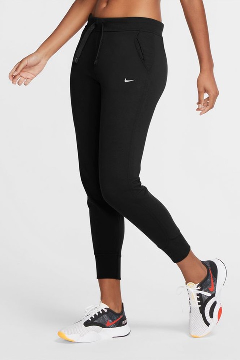 Nike, Фитнес панталон с Dri-FIT и връзка, Бял/Черен