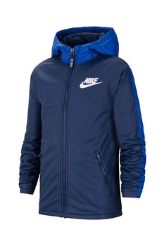 Nike, Jacheta subtire cu captuseala din fleece si imprimeu logo, Bleumarin/Albastru royal Nike, Jacheta subtire cu captuseala din fleece si imprimeu logo, Bleumarin/Albastru royal
