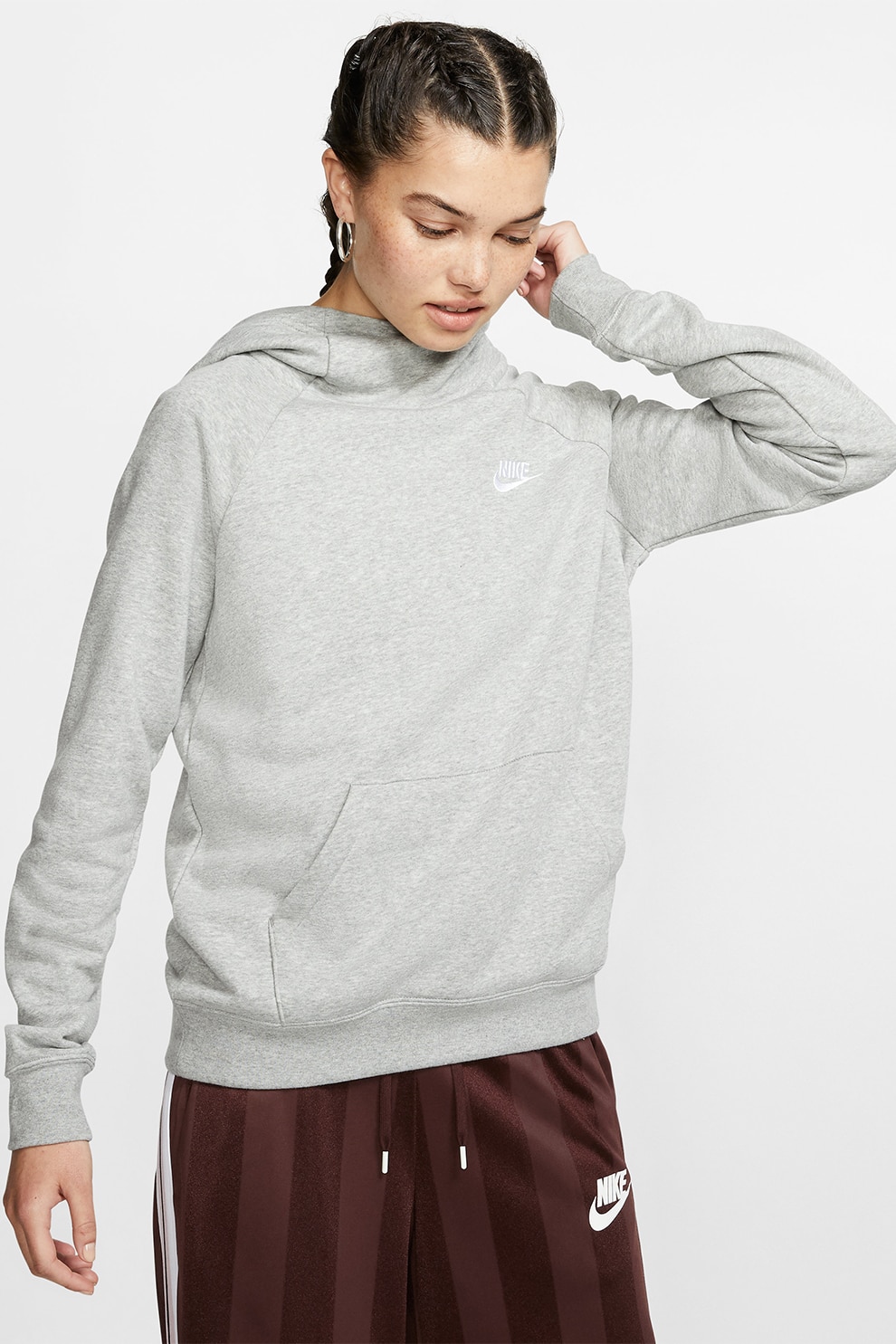 Nike, Hanorac cu maneci raglan si buzunar kangaroo Sportswear Essentials, Gri melange