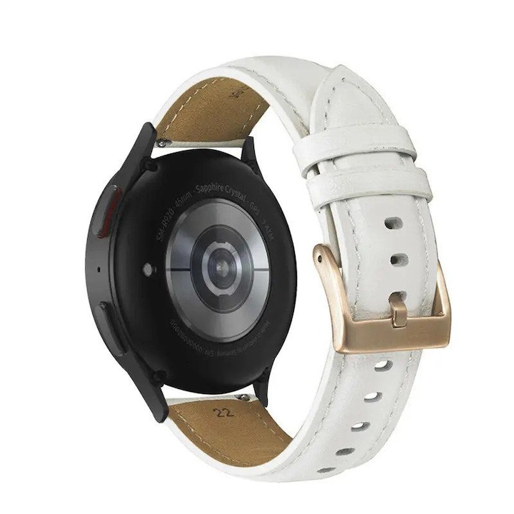 Кожена каишка Smart Pulse Premium за Samsung Galaxy Watch 3 41mm, Galaxy Watch 5 /Watch 5 Pro, Huawei Watch GT2/ GT3/GT3 PRO 42 mm, Бяла, 100 % естесвена кожа, 20 mm, Универсална