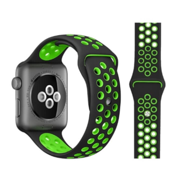 Силиконова каишка Smart Pulse за Apple Watch 22/24 mm, черно/зелено