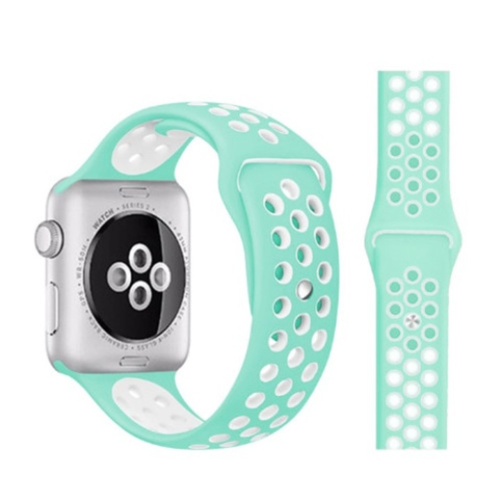 Szilikon szíj S pulse Apple Watchhoz 22/24 mm, türkiz/fehér