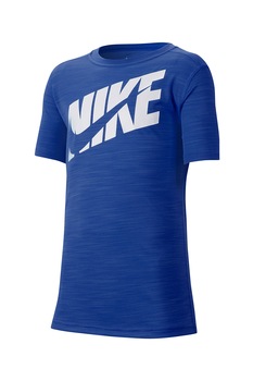 Nike, Tricou cu imprimeu logo, pentru fitness, Albastru royal/Alb Nike, Tricou cu imprimeu logo, pentru fitness, Albastru royal/Alb