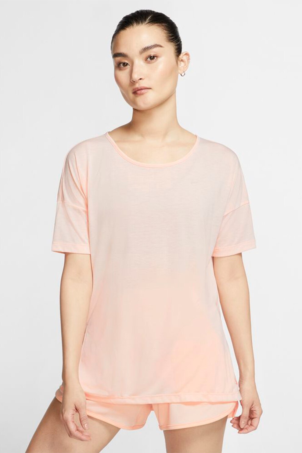 Nike, Tricou cu tehnologie Dri-Fit, pentru yoga, Piersica