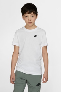 Nike, Tricou cu decolteu la baza gatului si logo discret Sportswear, Alb/Negru Nike, Tricou cu decolteu la baza gatului si logo discret Sportswear, Alb/Negru