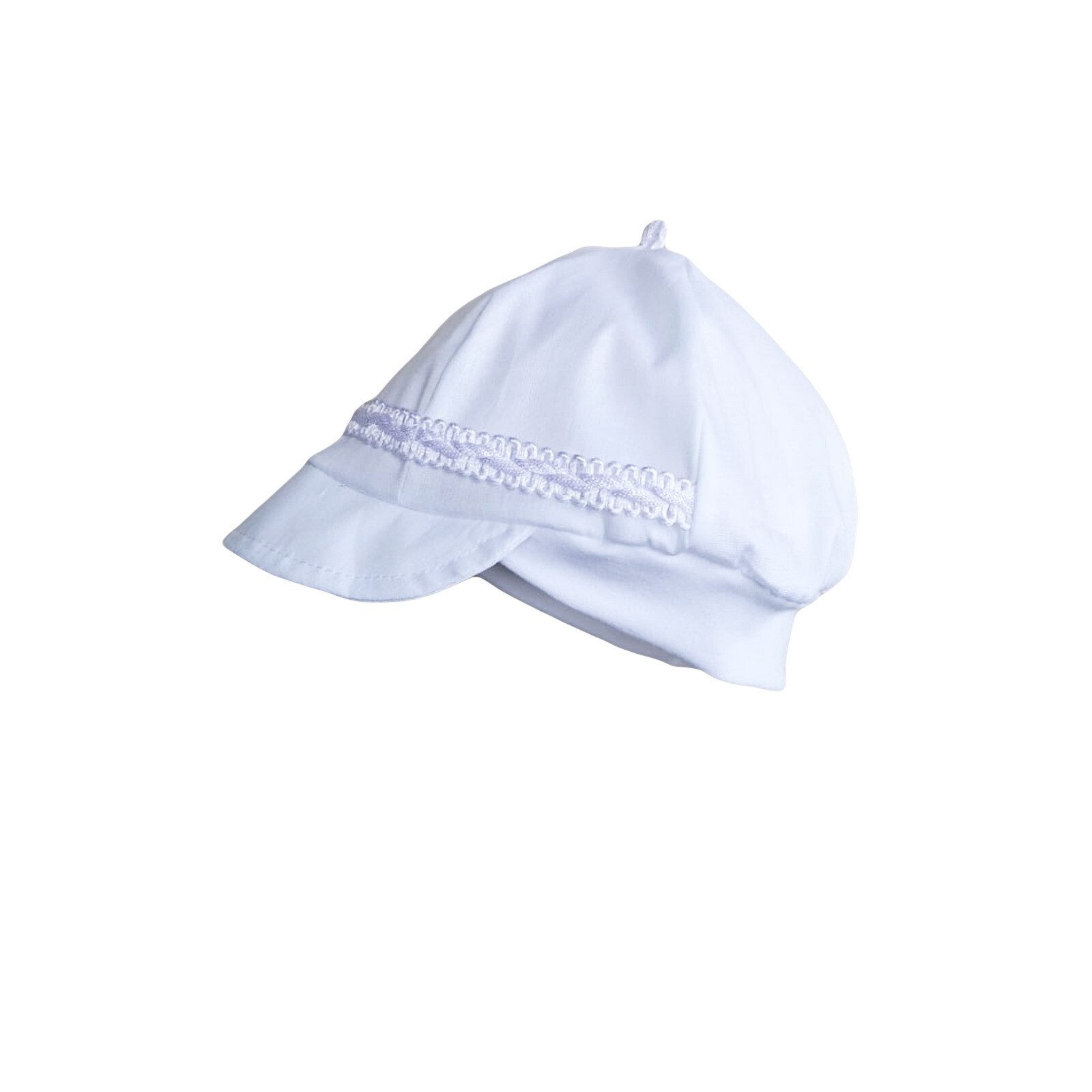 Sapca de vara Mic Pitic din poplin decorata cu galon impletit, alb, Alb