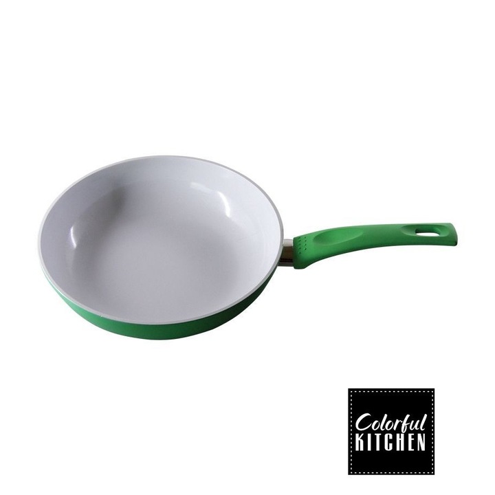 Дълбок Тиган Elekom ЕК - 2255, Диаметър 22 см, Основа от пресован алуминий, Устойчиво и незалепващо керамично покритие, Индукционно дъно, Гумирана дръжка