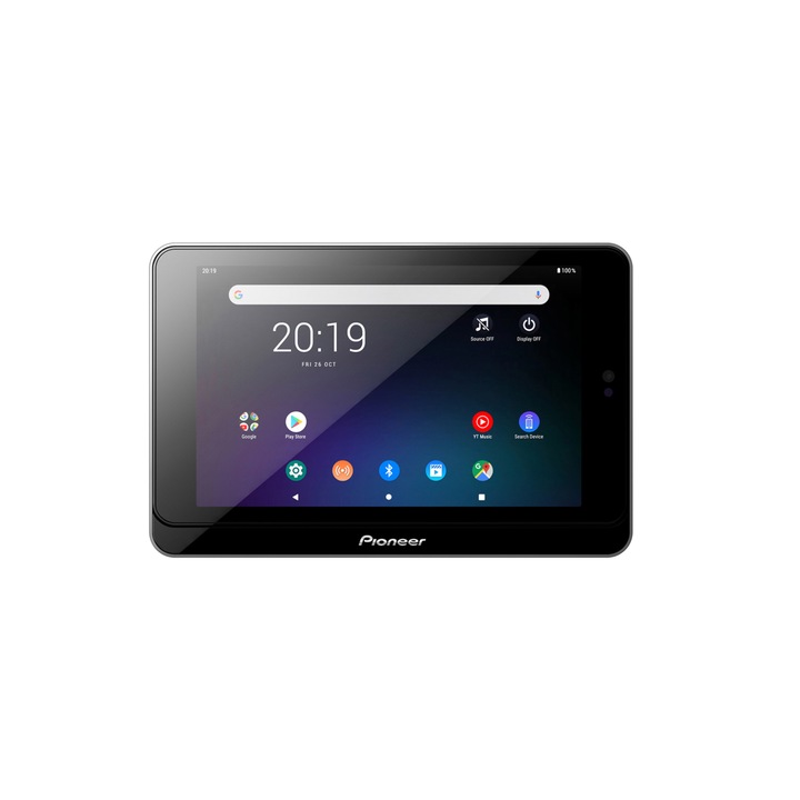 Pioneer SPH-8TAB-BT multimédiás egység, amely egy kivehető SDA-8TAB Android 8 táblagépből és egy SPH-T20BT vevőegységből áll tablettartóval, fekete