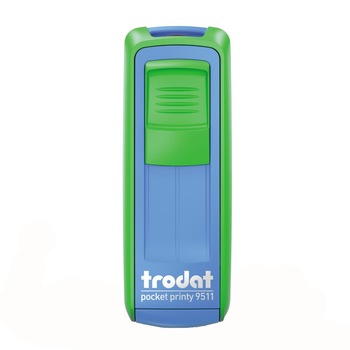 Stampila buzunar Trodat Pocket Printy 9511, parafa medic, tus albastru, 38x14 mm, culoare verde / albastru Stampila buzunar Trodat Pocket Printy 9511, parafa medic, tus albastru, 38x14 mm, culoare verde / albastru
