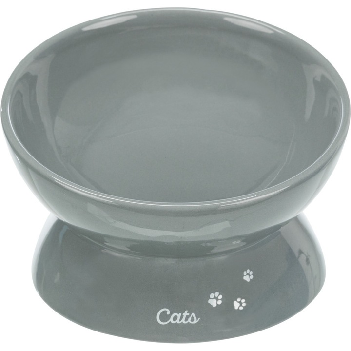 Castron Ceramic Pentru Pisici, Trixie, XXL, Ridicat, Forma Ergonomica, 0.35 l/17 cm, Gri, 24805