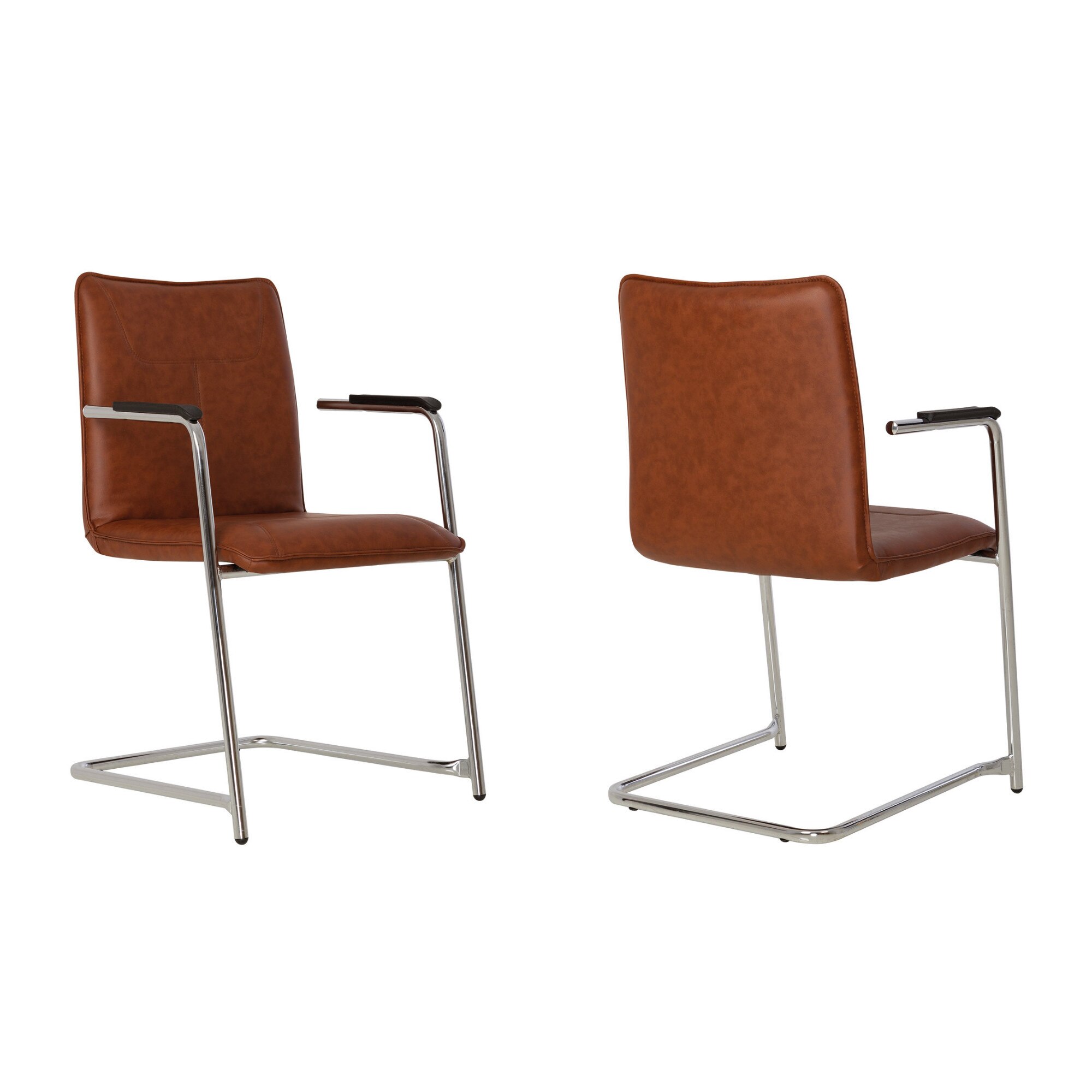 Set 2 scaune vizitator/conferinta Desilva, cadru cromat, Maro piele ecologica