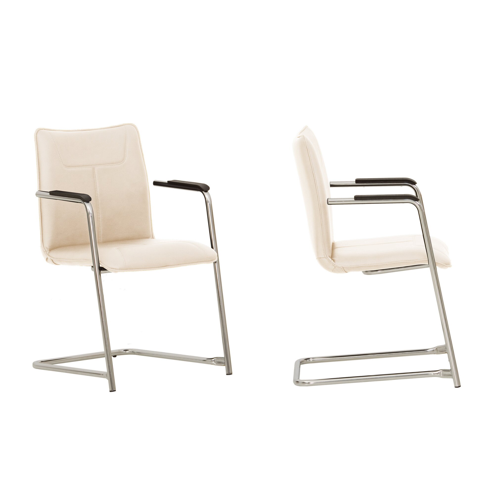 Set 2 scaune vizitator/conferinta Desilva, cadru cromat, piele ecologica, Crem