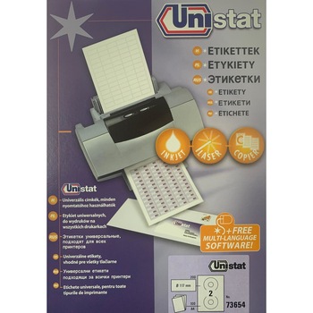 Etichete universale Unistat 73654, pentru CD/DVD 2/A4, 117mm diametru, 100 coli/top Etichete universale Unistat 73654, pentru CD/DVD 2/A4, 117mm diametru, 100 coli/top