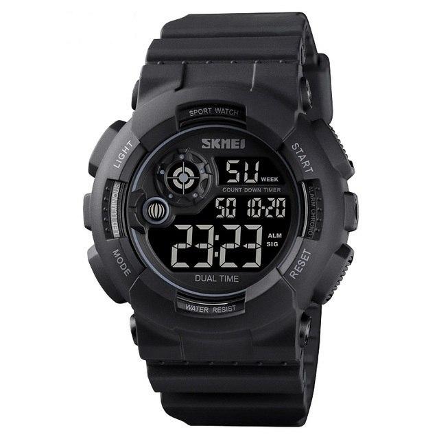 Ceas barbati Skmei, Sport, Digital, Militar, Cronometru, Calendar, Alarma, Lumina de fundal, Dublu afisaj, Negru