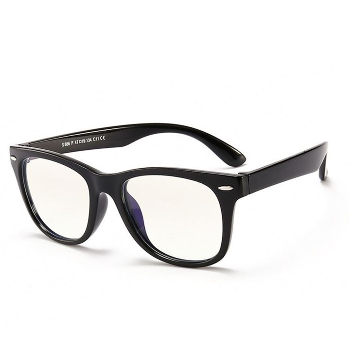 Ochelari de Protectie Calculator Copii, uVision Rogue, Black, Flexibili, Lumina Albastra, Protectie ecran Telefon, Calculator, Toc inclus, 4-6 ani