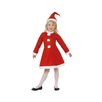 Costum Craciunita, 2 piese, rochie si caciula de Mos Craciun, rosu/alb, 4 - 6 ani Costum Craciunita, 2 piese, rochie si caciula de Mos Craciun, rosu/alb, 4 - 6 ani