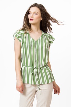 Sense, Bluza cu decolteu in V si model in dungi, Verde fistic Sense, Bluza cu decolteu in V si model in dungi, Verde fistic