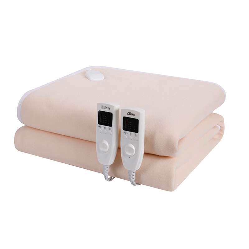 Patura cu incalzire electrica Soft Polar Fleece, Pentru doua persoane 160X140 cm, 2x60 W, Temporizator 1-10 ore, ZILAN ZLN-4120, Crem