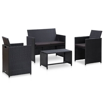 Set mobilier de gradina 4 piese masa cu canapea si scaune, vidaXL, Poliratan, 70 x 40 x 38 cm, Negru Set mobilier de gradina 4 piese masa cu canapea si scaune, vidaXL, Poliratan, 70 x 40 x 38 cm, Negru