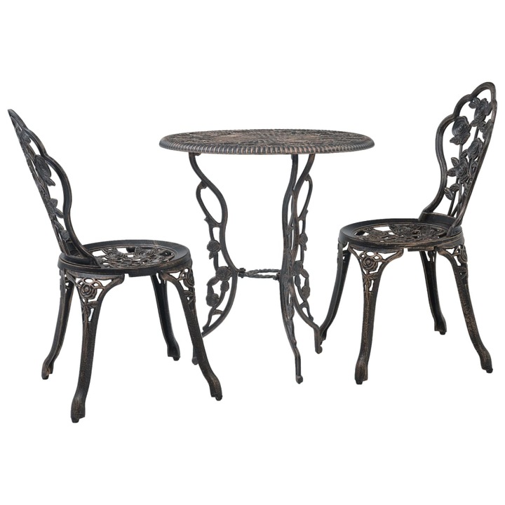 Set mobilier de balcon/terasa/gradina 3 piese masa cu scaune, vidaXL, Aluminiu, 59 x 59 x 62 cm, Maro inchis