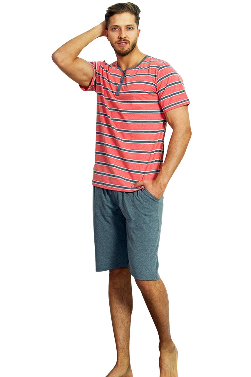 Pijama Barbati, Gazzaz by Vienetta, Model 'Distant Horizons', Culoare Roz/Gri