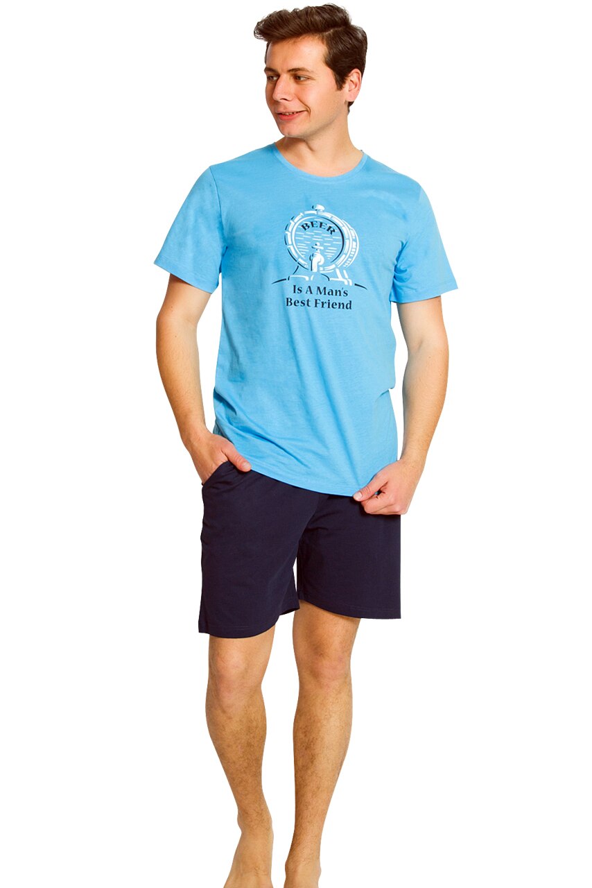 Pijama Barbati, Gazzaz by Vienetta, Model 'The Man'S Best Friend', Culoare Albastru