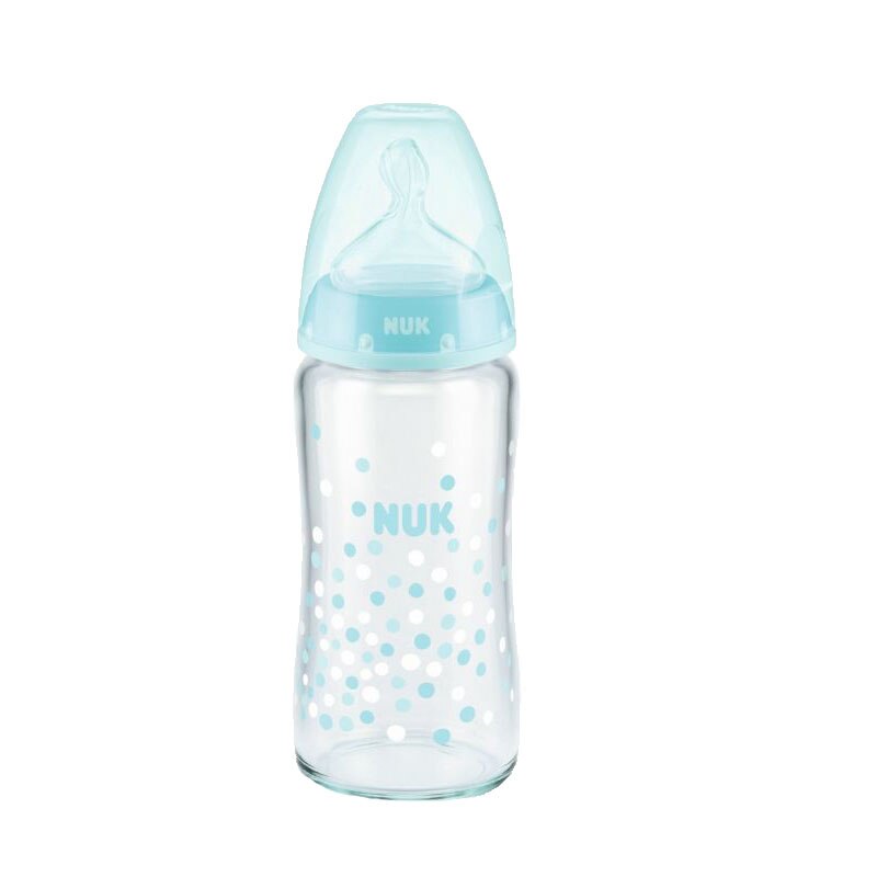 Biberon din sticla cu tetina din silicon 240 ml 0-6 luni Nuk First Choice+ 745097AL1, Albastru