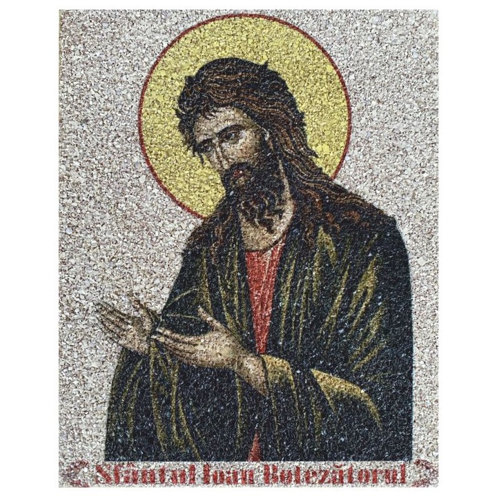 Icoana pe Coaja de OU, "Sfantul Ioan Botezatorul "Vindecatorul durerilor de cap, Ecoart Movement, suport de lemn stratificat, 25cm x20cm