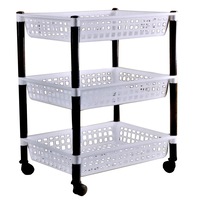 Etajera cu Roti, OffLimits, Model cu 3 Rafturi, 30x40x56 cm, Plastic, Alb/Negru