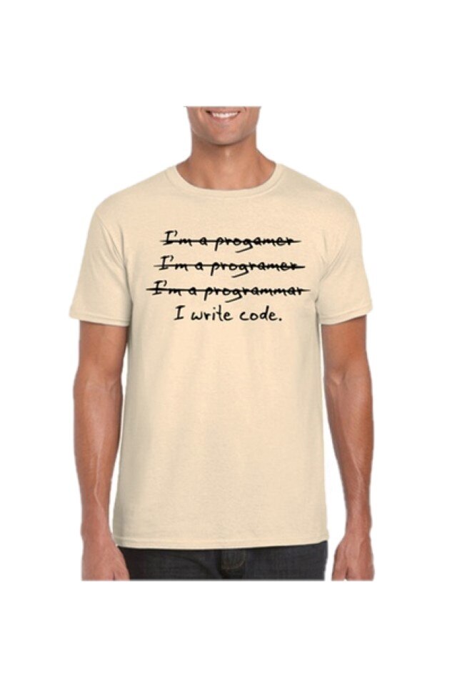 Tricou Barbati I write code, din Bumbac, Crem, M