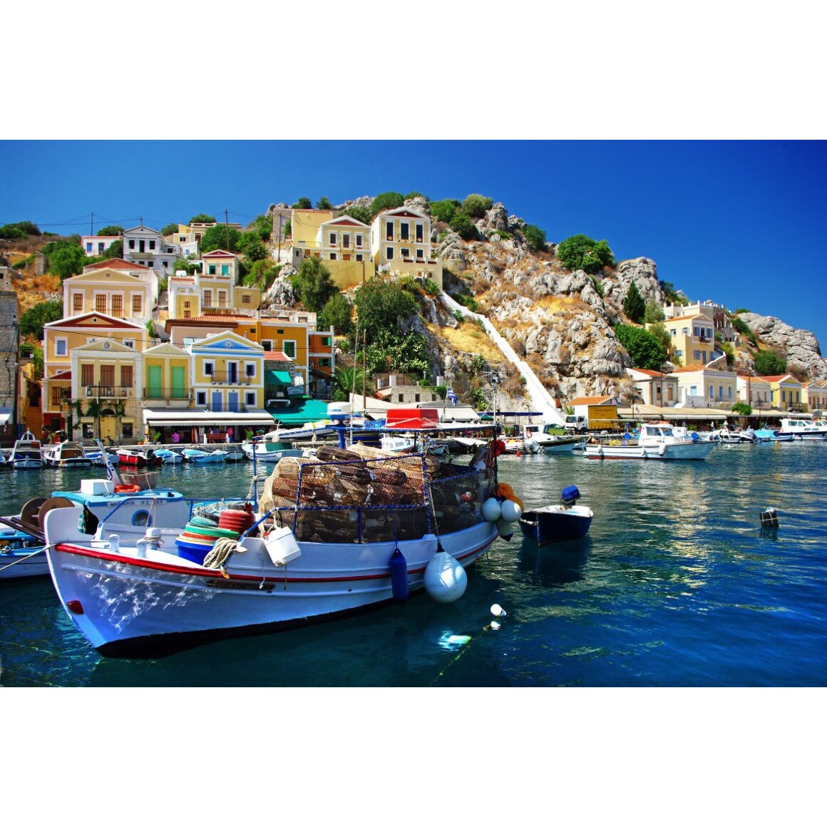 Fototapet de perete autoadeziv si lavabil Sat grecesc la mare, 270 x 200 cm