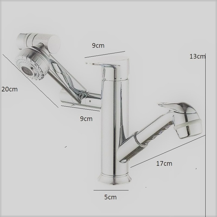 TRENDY S mosdó csaptelep, mobil cső, kihúzható zuhanyfej, matt fekete