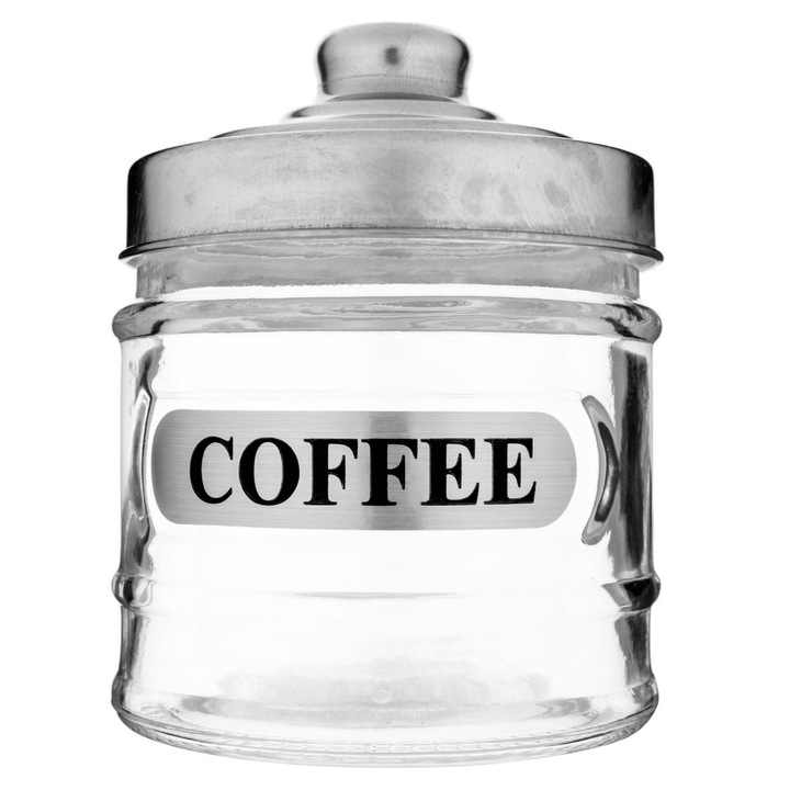 Üveg edény fém tetővel, kávéhoz, átlátszó, 250ml