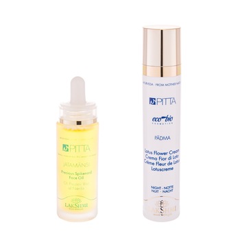 Set 2 produse pentru pielea sensibila, cuperozica, usor iritabila si reactiva, uleiul facial cu nard si uleiuri pretioase 30ml si crema cu floare de lotus 50ml, Lakshmi, produse bio-organice Set 2 produse pentru pielea sensibila, cuperozica, usor iritabila si reactiva, uleiul facial cu nard si uleiuri pretioase 30ml si crema cu floare de lotus 50ml, Lakshmi, produse bio-organice