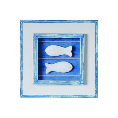 Tablou marin, model cu pesti, lemn pictat,19.50 x 19.50 x3 cm