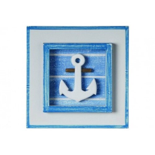 Tablou marin, lemn pictat, model cu ancora, 19.50 x 19.50 x3 cm
