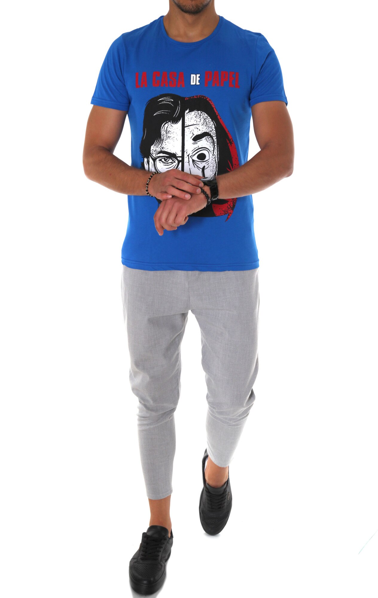 Tricou B1277, slim fit, pentru barbati, cu imprimeu, Albastru