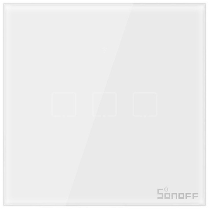 Сензорен прекъсвач Sonoff T0 EU TX , Wireless, 3 канала, Съвместим с iOS/Android, Amazon Alexa/Google Assistant, Стъкло, Бял