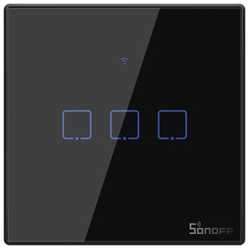 Intrerupator inteligent cu touch Sonoff T3 EU TX, Wireless, 3 canale, compatibil iOS/Android, Amazon Alexa/Google Assistant, sticla, Negru Intrerupator inteligent cu touch Sonoff T3 EU TX, Wireless, 3 canale, compatibil iOS/Android, Amazon Alexa/Google Assistant, sticla, Negru