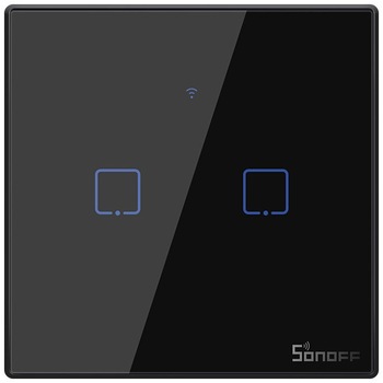 Intrerupator inteligent cu touch Sonoff T3 EU TX, Wireless + RF 433, 2 canale, compatibil iOS/Android, Amazon Alexa/Google Assistant, sticla, Negru Intrerupator inteligent cu touch Sonoff T3 EU TX, Wireless + RF 433, 2 canale, compatibil iOS/Android, Amazon Alexa/Google Assistant, sticla, Negru
