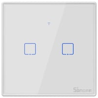 Intrerupator inteligent cu touch Sonoff T0 EU TX, Wireless, 2 canale, compatibil iOS/Android, Amazon Alexa/Google Assistant, sticla, Alb
