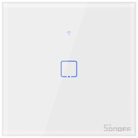 Intrerupator inteligent cu touch Sonoff T1 EU TX, Wireless + RF 433, 1 canal, compatibil iOS/Android, Amazon Alexa/Google Assistant, sticla, Alb