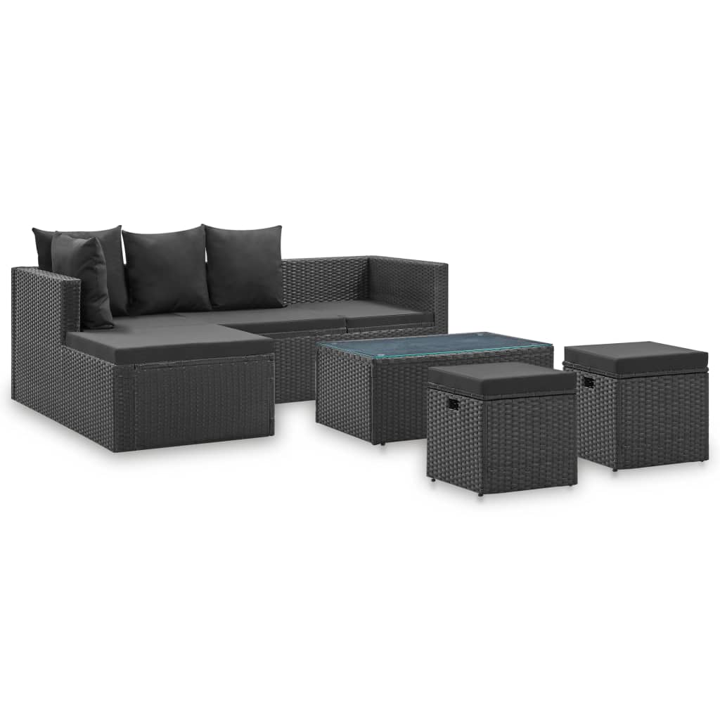 Set mobilier de gradina 4 piese, vidaXL, Poliratan, 119 x 58 x 187 cm, Negru