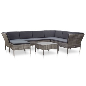 Set mobilier de gradina 8 piese masa cu canapea, vidaXL, Poliratan, 60 x 60 x 35 cm, Gri Set mobilier de gradina 8 piese masa cu canapea, vidaXL, Poliratan, 60 x 60 x 35 cm, Gri