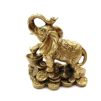 Elefant cu pepita si monede remediu Feng Shui din Rasina, 90 mm lungime Elefant cu pepita si monede remediu Feng Shui din Rasina, 90 mm lungime